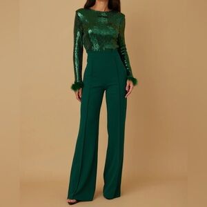 Fur Trim Sequin Jumpsuit